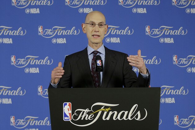 NBA commissioner Adam Silver speaks during a news conference before Game 1 of basketball's NBA Finals between the Golden State Warriors and the Cleveland Cavaliers in Oakland, Calif., Thursday, June 2, 2016. (AP Photo/Jeff Chiu)