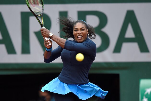 US player Serena Williams returns the ball to Kazakhstan's Yulia Putintseva during their women's quarter-final match at the Roland Garros 2016 French Tennis Open in Paris on June 2, 2016. / AFP / Eric FEFERBERG        (Photo credit should read ERIC FEFERBERG/AFP/Getty Images)