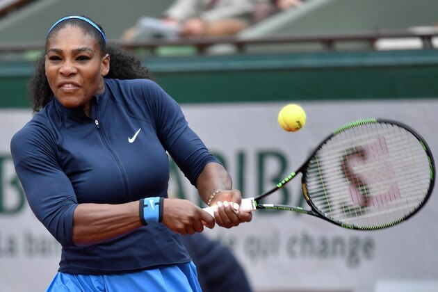 US player Serena Williams returns the ball to Netherlands' Kiki Bertens during their women's semi-final match at the Roland Garros 2016 French Tennis Open in Paris on June 3, 2016. / AFP / PHILIPPE LOPEZ        (Photo credit should read PHILIPPE LOPEZ/AFP/Getty Images)