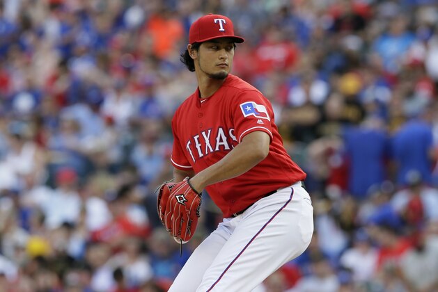 Texas Rangers starting pitcher Yu Darvish of Japan throws during a baseball game against the Pittsburgh Pirates in Arlington, Texas, Saturday, May 28, 2016. (AP Photo/LM Otero)