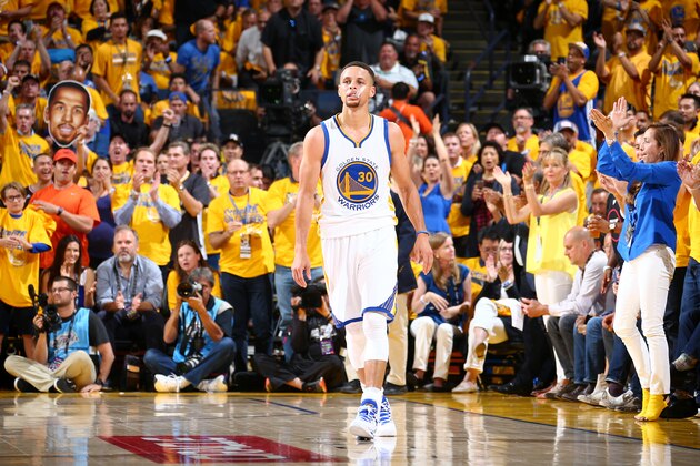 OAKLAND, CA - JUNE 2:  Stephen Curry #30 of the Golden State Warriors reacts to a play during the game against the Cleveland Cavaliers in Game One of the 2016 NBA Finals on June 2, 2016 at ORACLE Arena in Oakland, California. NOTE TO USER: User expressly acknowledges and agrees that, by downloading and or using this photograph, user is consenting to the terms and conditions of Getty Images License Agreement. Mandatory Copyright Notice: Copyright 2016 NBAE (Photo by Nathaniel S. Butler/NBAE via Getty Images)