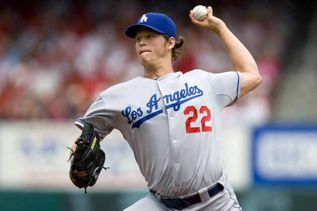 ST. LOUIS, MO - AUGUST 7: Starting pitcher Clayton Kershaw #22 of the Los Angeles Dodgers throws against the St. Louis Cardinals at Busch Stadium August 7, 2008 in St. Louis, Missouri. The Dodgers beat the Cardinals 4-1.  (Photo by Dilip Vishwanat/Getty Images)