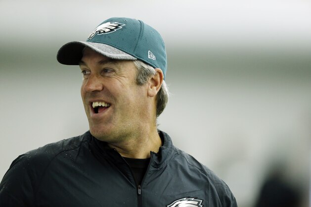Philadelphia Eagles head coach Doug Pederson during practice at the team's NFL football training facility in Philadelphia, Friday, June 3, 2016. (AP Photo/Matt Rourke)