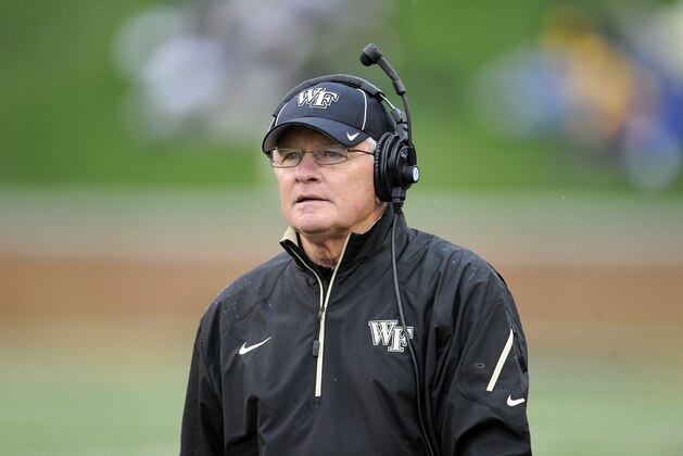 WINSTON SALEM, NC - OCTOBER 19:  Head coach Jim Grobe of the Wake Forest Demon Deacons watches the game against the Maryland Terrapins at BB&T Field on October 19, 2013 in Winston Salem, North Carolina.  (Photo by G Fiume/Maryland Terrapins/Getty Images)