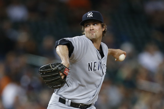 New York Yankees relief pitcher Andrew Miller throws against the Detroit Tigers in the eighth inning of a baseball game in Detroit, Thursday, June 2, 2016. (AP Photo/Paul Sancya)