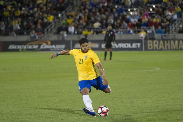 Hulk #21 of Brazil shoots the ball on goal during an international friendly match at Dick's Sporting Goods Park in Commerce City, Colorado on May 29, 2016.
Both Brazil and Panama, along with fourteen other teams, begin competition in the Copa America Centenario during the first week of June.  / AFP / Jason Connolly        (Photo credit should read JASON CONNOLLY/AFP/Getty Images)