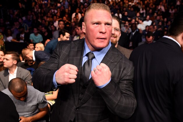 LOS ANGELES, CA - FEBRUARY 28:  Former UFC Heavyweight Champion Brock Lesnar in attendance during the UFC 184 event at Staples Center on February 28, 2015 in Los Angeles, California.  (Photo by Jeff Bottari/Zuffa LLC/Zuffa LLC via Getty Images)