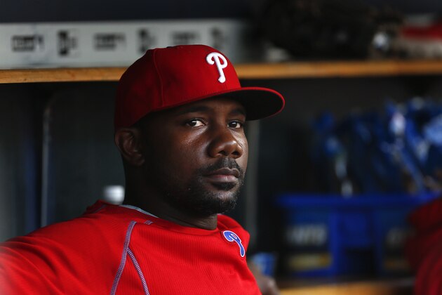 Philadelphia Phillies's Ryan Howard watches from the bench against the Detroit Tigers in the third inning of a baseball game Monday, May 23, 2016 in Detroit. (AP Photo/Paul Sancya)
