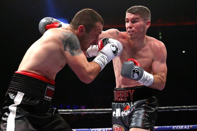 LIVERPOOL, ENGLAND - JUNE 04:  Liam Smith lands a right hand shot on Predrag Radosevic during the WBO World Super-Welterweight Championship fight between Liam Smith and Predrag Radosevic at Echo Arena on June 4, 2016 in Liverpool, England.  (Photo by Alex Livesey/Getty Images)