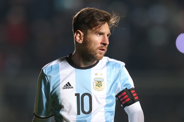 Argentina's Lionel Messi attends a friendly soccer match with Honduras in San Juan, Argentina, Friday, May 27, 2016. (AP Photo/Nicolas Aguilera)
