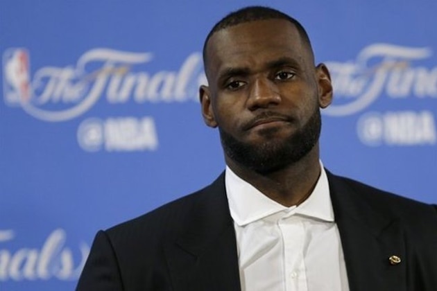 Cleveland Cavaliers forward LeBron James speaks at a news conference after Game 2 of basketball's NBA Finals against the Golden State Warriors in Oakland, Calif., Sunday, June 5, 2016. The Warriors won 110-77. (AP Photo/Ben Margot)