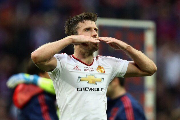 LONDON, ENGLAND - MAY 21:  Michael Carrick of Manchester United celebrates victory after The Emirates FA Cup Final match between Manchester United and Crystal Palace at Wembley Stadium on May 21, 2016 in London, England.  (Photo by Paul Gilham/Getty Images)