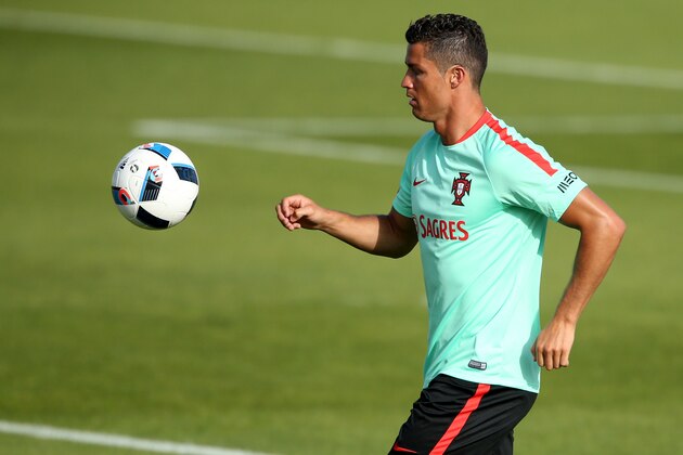 OEIRAS, PORTUGAL - JUNE 5:  Portugal's forward Cristiano Ronaldo in action during Portugal's National Training session in preparation for the Euro 2016 at FPF Cidade do Futebol (City of Football) on June 5, 2016 in Oeiras (Lisbon), Portugal.  (Photo by Gualter Fatia/Getty Images)