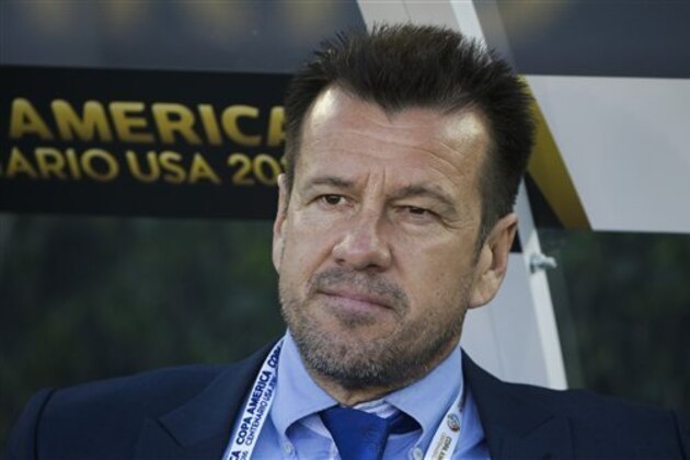 Brazil head coach Dunga sits on the bench before the team's Copa America Centenario Group B soccer match against Ecuador at the Rose Bowl, Saturday, June 4, 2016, in Pasadena , Calif. (AP Photo/Jae C. Hong)
