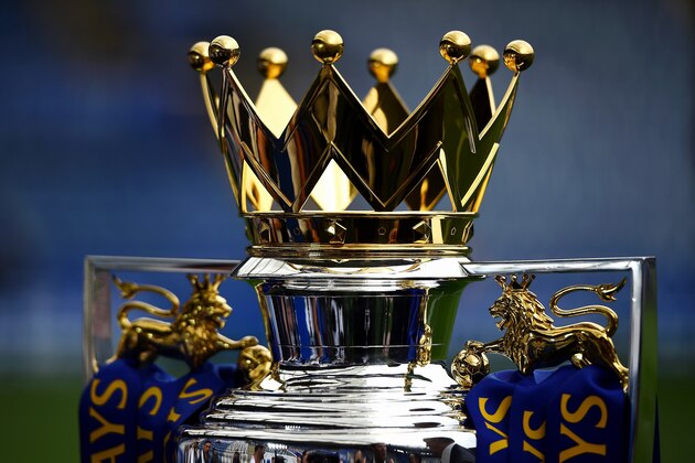 LEICESTER, ENGLAND - MAY 07:  The Premier League Trophy is prepared for presentation prior the Barclays Premier League match between Leicester City and Everton at The King Power Stadium on May 6, 2016 in Leicester, United Kingdom.  (Photo by Laurence Griffiths/Getty Images)