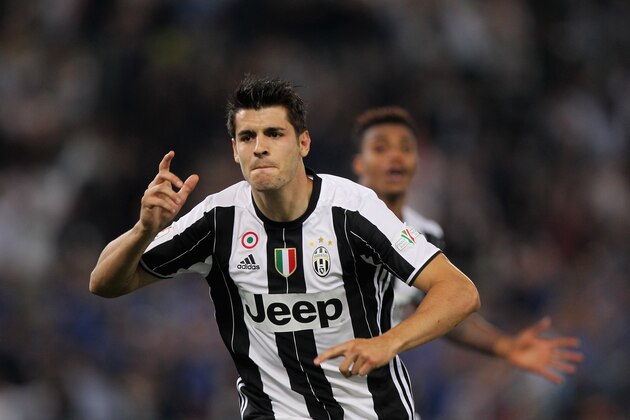 ROME, ITALY - MAY 21:  Alvaro Morata of Juventus FC celebrates after scoring the opening goal during the TIM Cup match between AC Milan and Juventus FC at Stadio Olimpico on May 21, 2016 in Rome, Italy.  (Photo by Paolo Bruno/Getty Images)