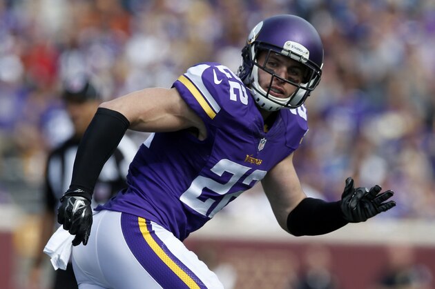 Minnesota Vikings free safety Harrison Smith (22) defends against the Detroit Lions in the second half of an NFL football game in Minneapolis, Sunday, Sept. 20, 2015. (AP Photo/Jim Mone)