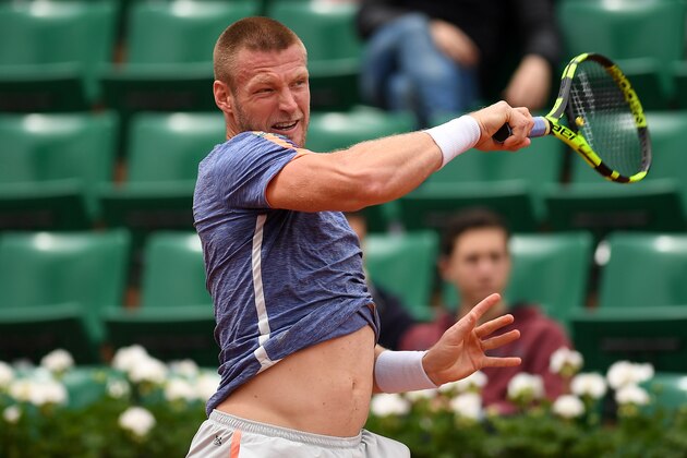 PARIS, FRANCE - MAY 24:  Sam Groth of Australia plays a forehand during the Men's Singles first round match against Rafael Nadal of Spain on day three of the 2016 French Open at Roland Garros on May 24, 2016 in Paris, France.  (Photo by Dennis Grombkowski/Getty Images)