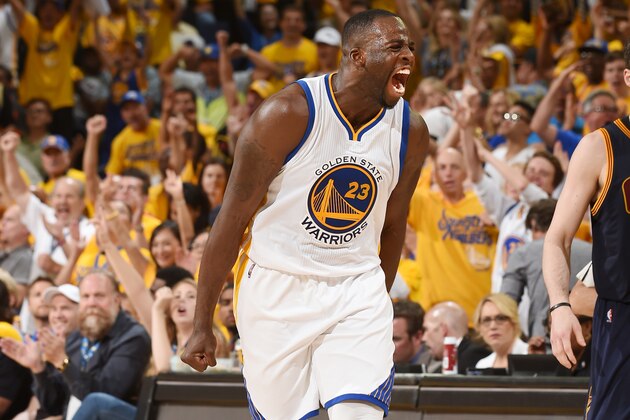 OAKLAND, CA - JUNE 5:  Draymond Green #23 of the Golden State Warriors celebrates during the game against the Cleveland Cavaliers in Game Two of the 2016 NBA Finals on June 5, 2016 at ORACLE Arena in Oakland, California. NOTE TO USER: User expressly acknowledges and agrees that, by downloading and/or using this Photograph, user is consenting to the terms and conditions of the Getty Images License Agreement. Mandatory Copyright Notice: Copyright 2016 NBAE (Photo by Andrew D. Bernstein/NBAE via Getty Images)