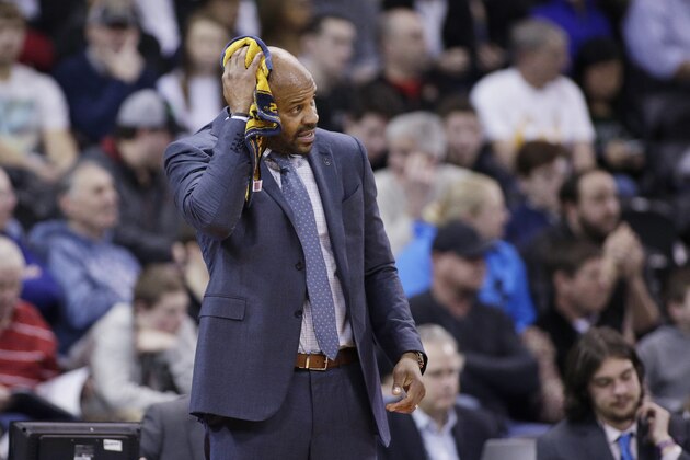 California head coach Cuonzo Martin wipes his head with a towel during the first half of a first-round men's college basketball game against Hawaii in the NCAA Tournament in Spokane, Wash., Friday, March 18, 2016. (AP Photo/Young Kwak)