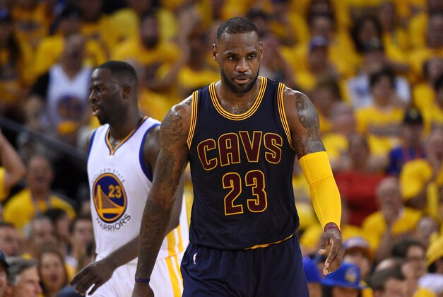 Jun 5, 2016; Oakland, CA, USA; Cleveland Cavaliers forward LeBron James (23) reacts during the third quarter against the Golden State Warriors in game two of the NBA Finals at Oracle Arena. Mandatory Credit: Kyle Terada-USA TODAY Sports