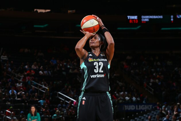 NEW YORK, NY - JUNE 3:  Swin Cash #32 of the New York Liberty prepares to shoot a free throw against the Indiana Fever on June 3, 2016 at Madison Square Garden in New York City.  NOTE TO USER: User expressly acknowledges and agrees that, by downloading and or using this photograph, User is consenting to the terms and conditions of the Getty Images License Agreement. Mandatory Copyright Notice: Copyright 2016 NBAE  (Photo by Mike Stobe/NBAE via Getty Images)