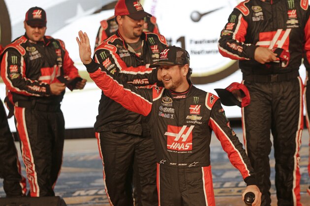 Kurt Busch is introduced before the NASCAR Sprint Cup series All-Star auto race at Charlotte Motor Speedway in Concord, N.C., Saturday, May 21, 2016. (AP Photo/Chuck Burton)
