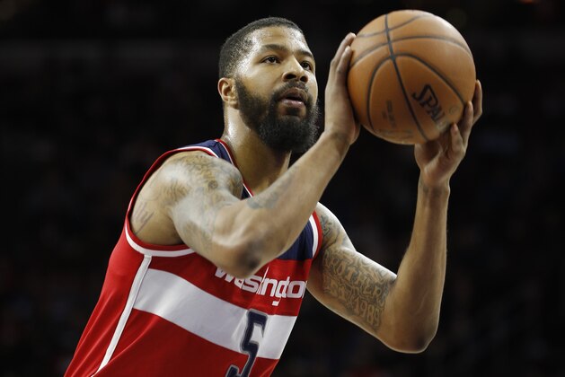 Washington Wizards' Markieff Morris in action during an NBA basketball game against the Philadelphia 76ers, Friday, Feb. 26, 2016, in Philadelphia. (AP Photo/Matt Slocum)