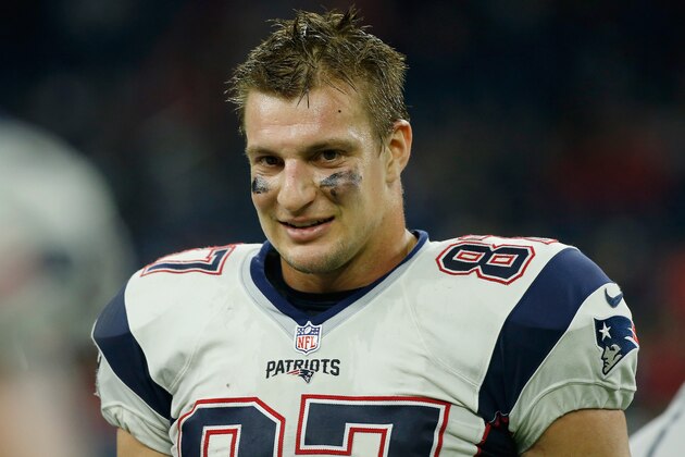 HOUSTON, TX - DECEMBER 13:  Rob Gronkowski #87 of the New England Patriots waits near the bench during their game against the Houston Texans at NRG Stadium on December 13, 2015 in Houston, Texas.  (Photo by Scott Halleran/Getty Images)