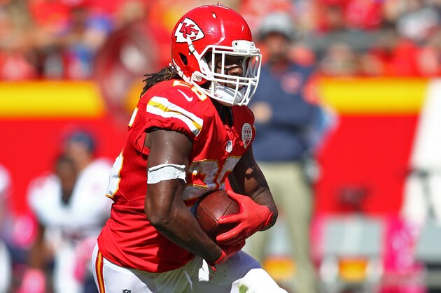 Kansas City Chiefs running back Jamaal Charles (25) runs down field during an NFL game against the Chicago Bears on Sunday Oct. 11, 2015 at Arrowhead Stadium in Kansas City, Mo. (AP Photo/TUSP, Jay Biggerstaff)