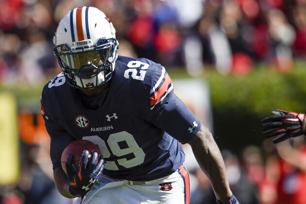 Nov 14, 2015; Auburn, AL, USA; Auburn Tigers running back Jovon Robinson (29) runs the ball during the second quarter against the Georgia Bulldogs at Jordan Hare Stadium. Mandatory Credit: Shanna Lockwood-USA TODAY Sports