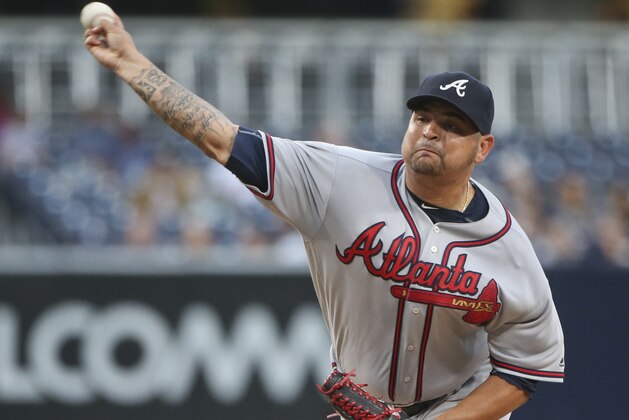 Atlanta Braves starting pitcher Williams Perez throws against the San Diego Padres in the first inning of a baseball game Monday, June 6, 2016, in San Diego. (AP Photo/Lenny Ignelzi)
