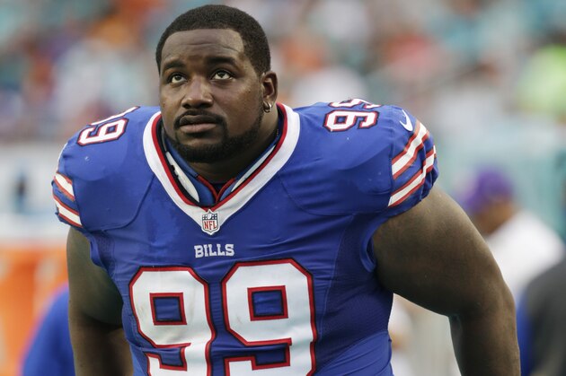Buffalo Bills defensive tackle Marcell Dareus (99) looks upduring the second half of an NFL football game against the Miami Dolphins, Sunday, Sept. 27, 2015 in Miami Gardens, Fla. (AP Photo/Lynne Sladky)