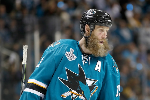 SAN JOSE, CA - JUNE 04:  Joe Thornton #19 of the San Jose Sharks looks on against the Pittsburgh Penguins in Game Three of the 2016 NHL Stanley Cup Final at SAP Center on June 4, 2016 in San Jose, California.  (Photo by Christian Petersen/Getty Images)