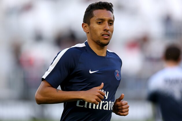 BORDEAUX, FRANCE - MAY 11: Marquinhos of Paris Saint Germain looks on before the French Ligue 1 match between FC Girondins de Bordeaux and Paris Saint-Germain at stade Matmut Atlantique on May 11, 2016 in Bordeaux, France. (Photo by Romain Perrocheau/Getty Images)