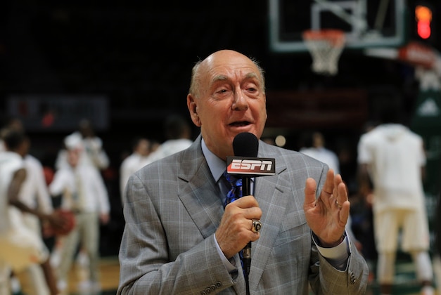 Jan 25, 2016; Coral Gables, FL, USA;  ESPN commentator Dick Vitale prior to a game between Duke Blue Devils and the Miami Hurricanes at BankUnited Center. Mandatory Credit: Steve Mitchell-USA TODAY Sports