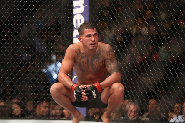 Anthony Pettis is seen after his fight against Eddie Alvarez in their mixed martial arts bout at UFC Fight Night 81, Sunday, Jan. 17, 2016, in Boston.  Alvarez won via split decision. (AP Photo/Gregory Payan)