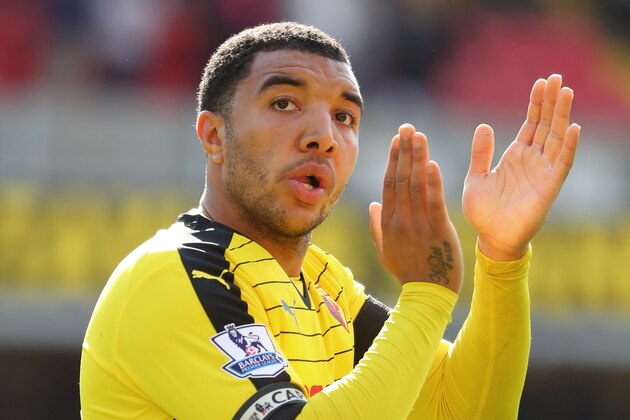 WATFORD, ENGLAND - APRIL 30:  Troy Deeney of Watford applauds the home supporters after his team's 3-2 win in the Barclays Premier League match between Watford and Aston Villa at Vicarage Road on April 30, 2016 in Watford, England.  (Photo by Richard Heathcote/Getty Images)