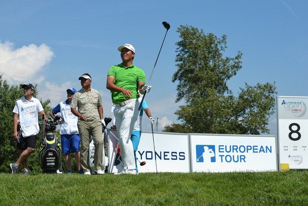 ATZENBRUGG, AUSTRIA - JUNE 10: Ashun Wu of China tees off on hole 8 during the second round of The Lyoness Open at Diamond Country Club on June 10, 2016 in Atzenbrugg, Austria.  (Photo by Mark Runnacles/Getty Images)