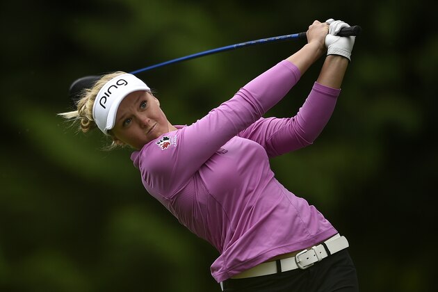 Jun 10, 2016; Sammamish, WA, USA; Brooke Henderson hits off of the seventh tee during the second round of the KPMG Women's PGA Championship at Sahalee Country Club - South/North Course. Mandatory Credit: Kelvin Kuo-USA TODAY Sports