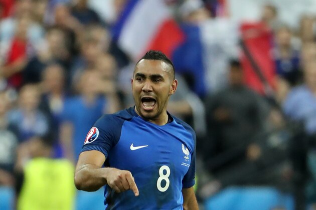 France's forward Dimitri Payet celebrates scoring France's second goal during the Euro 2016 group A football match between France and Romania at Stade de France, in Saint-Denis, north of Paris, on June 10, 2016. / AFP / KENZO TRIBOUILLARD        (Photo credit should read KENZO TRIBOUILLARD/AFP/Getty Images)