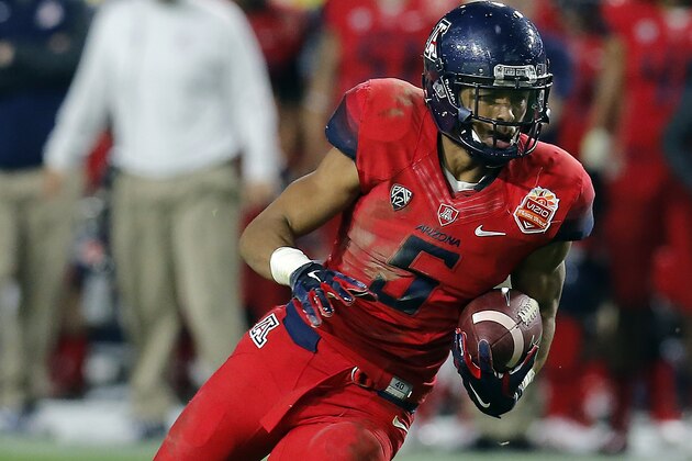 Arizona running back Trey Griffey (5) in the first half during the Fiesta Bowl NCAA college football game against Boise State, Wednesday, Dec. 31, 2014, in Glendale, Ariz. (AP Photo/Rick Scuteri)