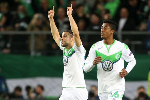 WOLFSBURG, GERMANY - APRIL 6: Ricardo Rodriguez of Wolfsburg celebrates his goal during the UEFA Champions League quarter final first leg match between VfL Wolfsburg and Real Madrid at Volkswagen Arena on April 6, 2016 in Wolfsburg, Germany. (Photo by Jean Catuffe/Getty Images)