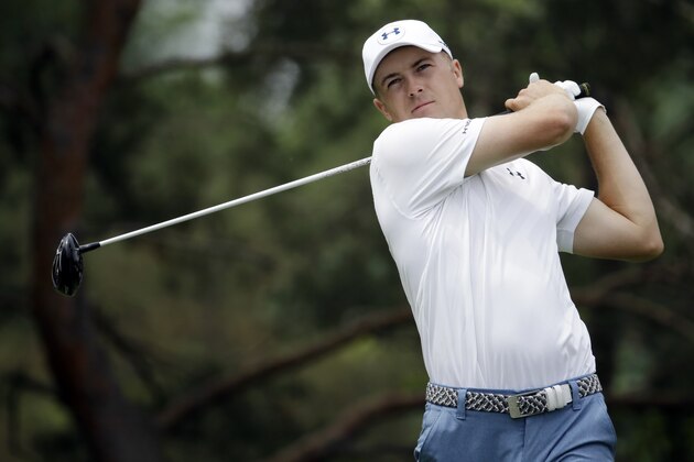 Jordan Spieth watches his tee shot on the second hole during the third round of the Memorial golf tournament, Saturday, June 4, 2016, in Dublin, Ohio. (AP Photo/Darron Cummings)
