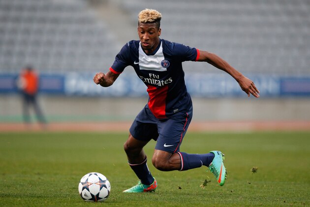 PARIS, FRANCE - MARCH 11:  Kingsley Coman of PSG in action during the UEFA Youth League Quarter Final match between Paris Saint-Germain FC and Real Madrid at Stade Charlety on March 11, 2014 in Paris, France.  (Photo by Dean Mouhtaropoulos/Getty Images)