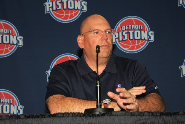 AUBURN HILLS - JUNE 4: A press conference to announce new Detroit Piston General Manager Jeff Bower on June 4, 2014 at Palace of Auburn Hills in Auburn Hills, Michigan.NOTE TO USER: User expressly acknowledges and agrees that, by downloading and/or using this photograph, User is consenting to the terms and conditions of the Getty Images License Agreement.  Mandatory Copyright Notice: Copyright 2014 NBAE (Photo by Allen Einstein/NBAE via Getty Images)