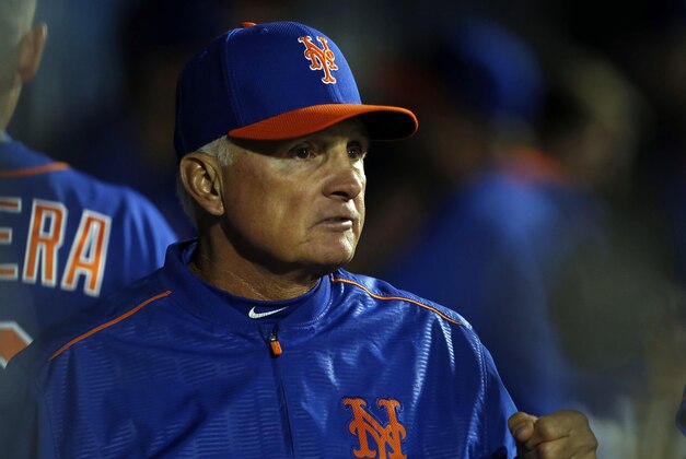 May 19, 2016; New York City, NY, USA; New York Mets manager Terry Collins (10) in the dugout during game against Washington Nationals at Citi Field. Mandatory Credit: Noah K. Murray-USA TODAY Sports
