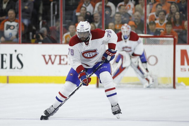 Montreal Canadiens' P.K. Subban in action during an NHL hockey game against the Philadelphia Flyers, Tuesday, Feb. 2, 2016, in Philadelphia. (AP Photo/Matt Slocum)