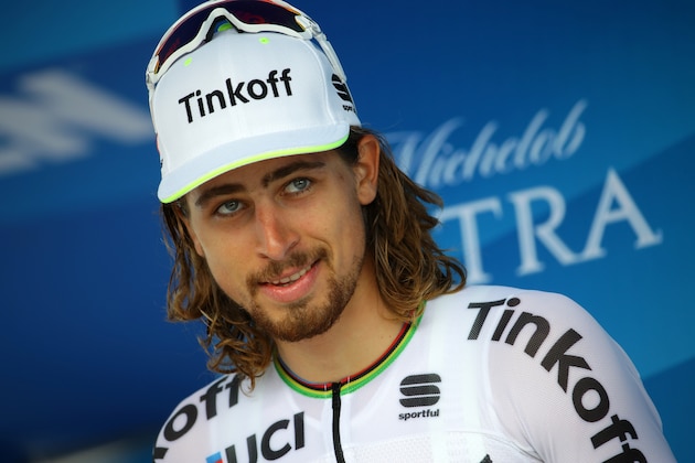 SANTA ROSA, CA - MAY 21:  Peter Sagan of Slovakia riding for Tinkoff poses for a photo on the podium following stage seven of the Amgen Tour of California  on May 21, 2016 in Santa Rosa, California.  (Photo by Chris Graythen/Getty Images)