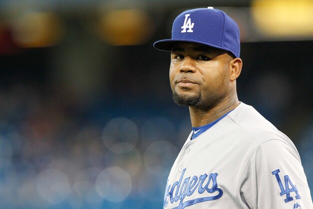 May 7, 2016; Toronto, Ontario, CAN; Los Angeles Dodgers left fielder Carl Crawford (3) during batting practice before an MLB game against the Toronto Blue Jays at Rogers Centre. Mandatory Credit: Kevin Sousa-USA TODAY Sports